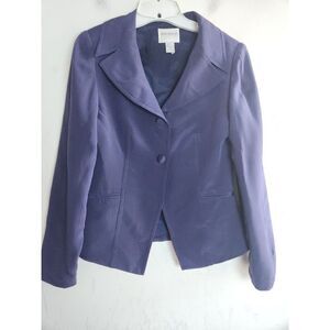 Hugo Buscati Women Dark Blue Satin 100% Silk Single Breasted Blazer size 4